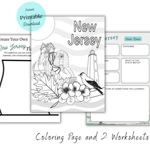 New Jersey Coloring Page/ United States Geography/ Printables/ State Activities/ Unique Coloring Pages/ Digital Download