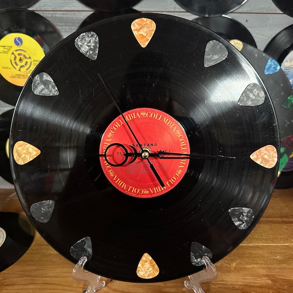 Vinyl record clock featuring self titled album Santana