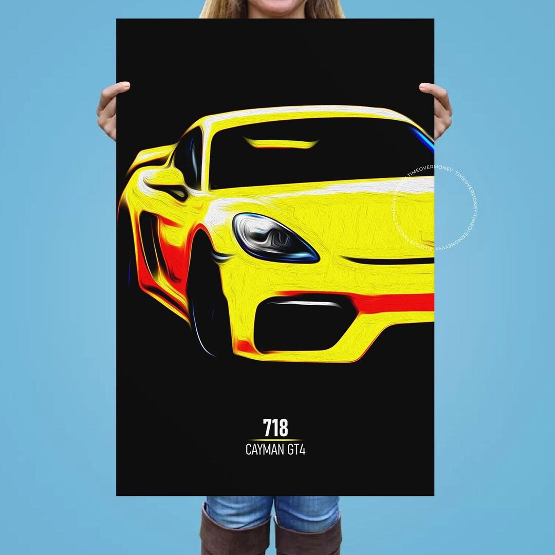 Porsche 718 Cayman GT4 Sports Car Print Poster, Wall Art, Wall Art ...