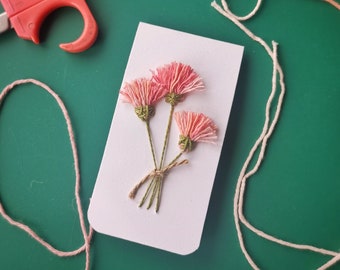 The 3 flowers - Artisan, hand - embroidered floral card for Mother's day, birthday, or any special occasion.