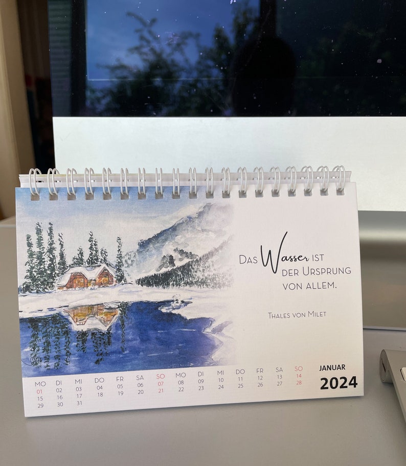 Desk Calendar 2024, Positive Sayings With Watercolor Images, Monthly