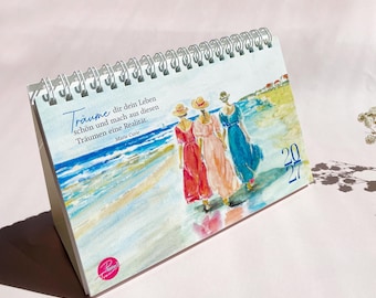 Desk calendar 2027, positive sayings with watercolor illustrations, 13 pages