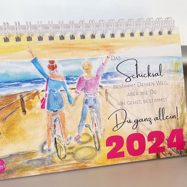 Tischkalender 2024, positive Sprüche mit Aquarelle-Bildern,Monatskalender