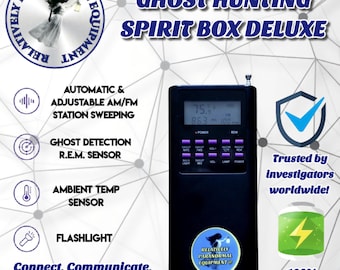 Ghost Hunting Spirit Box Deluxe, R.E.M. sensor, Temp Sensor, Flashlight, Rechargeable, paranormal