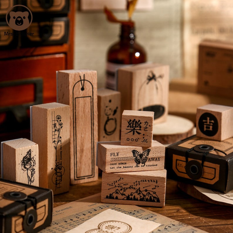 Vintage Wooden Rubber Stamps Set of 3 Notes Wooden Stamp Etsy