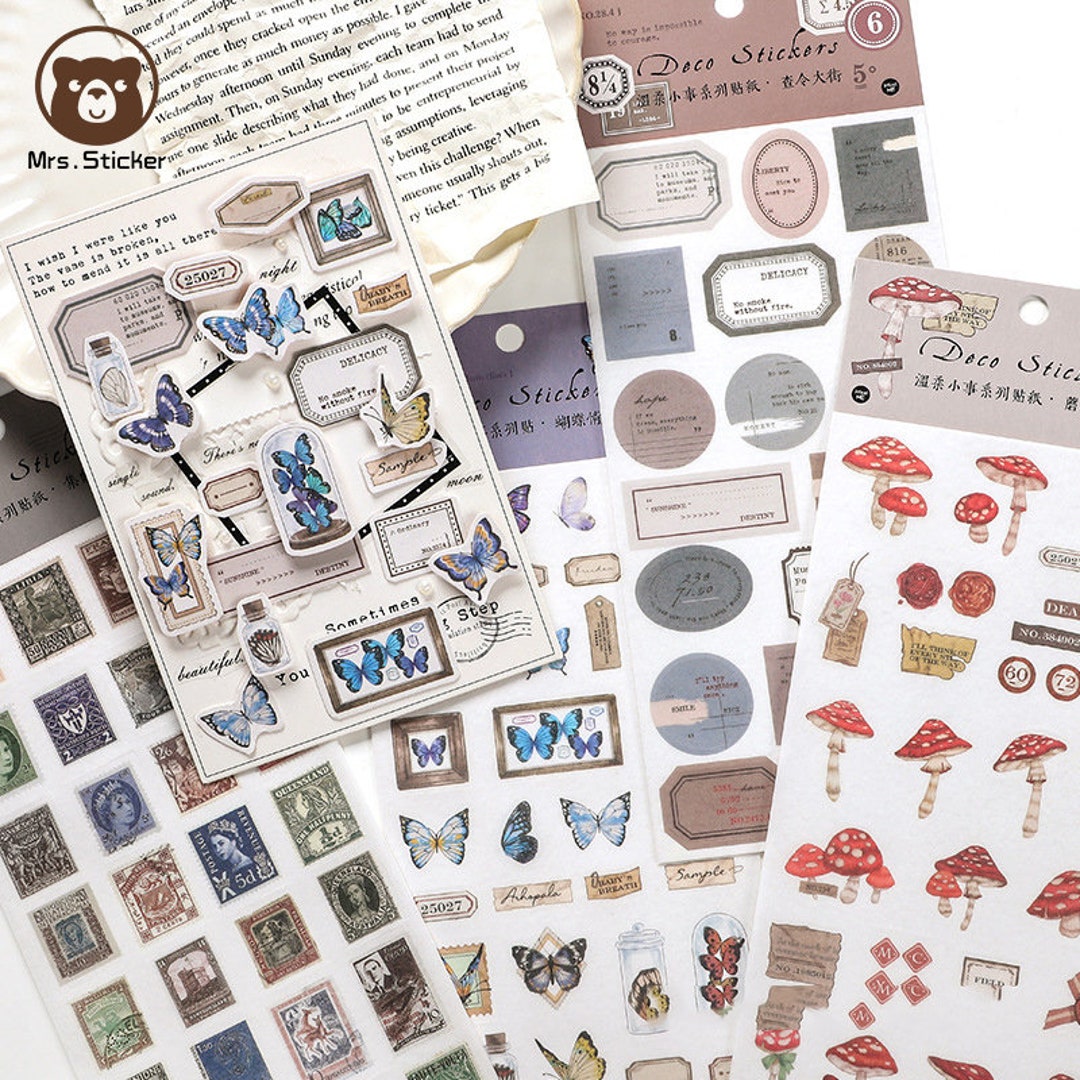 2 Pcs Ephemera Vintage Butterfly Label Mushroom Stickers #74 - Etsy