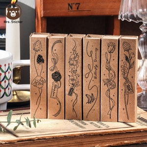 Timbri in gomma di legno retrò per piante fai da te, mano, conto, artigianato, sigilli in legno vintage, timbri decorativi per album di ritagli #121