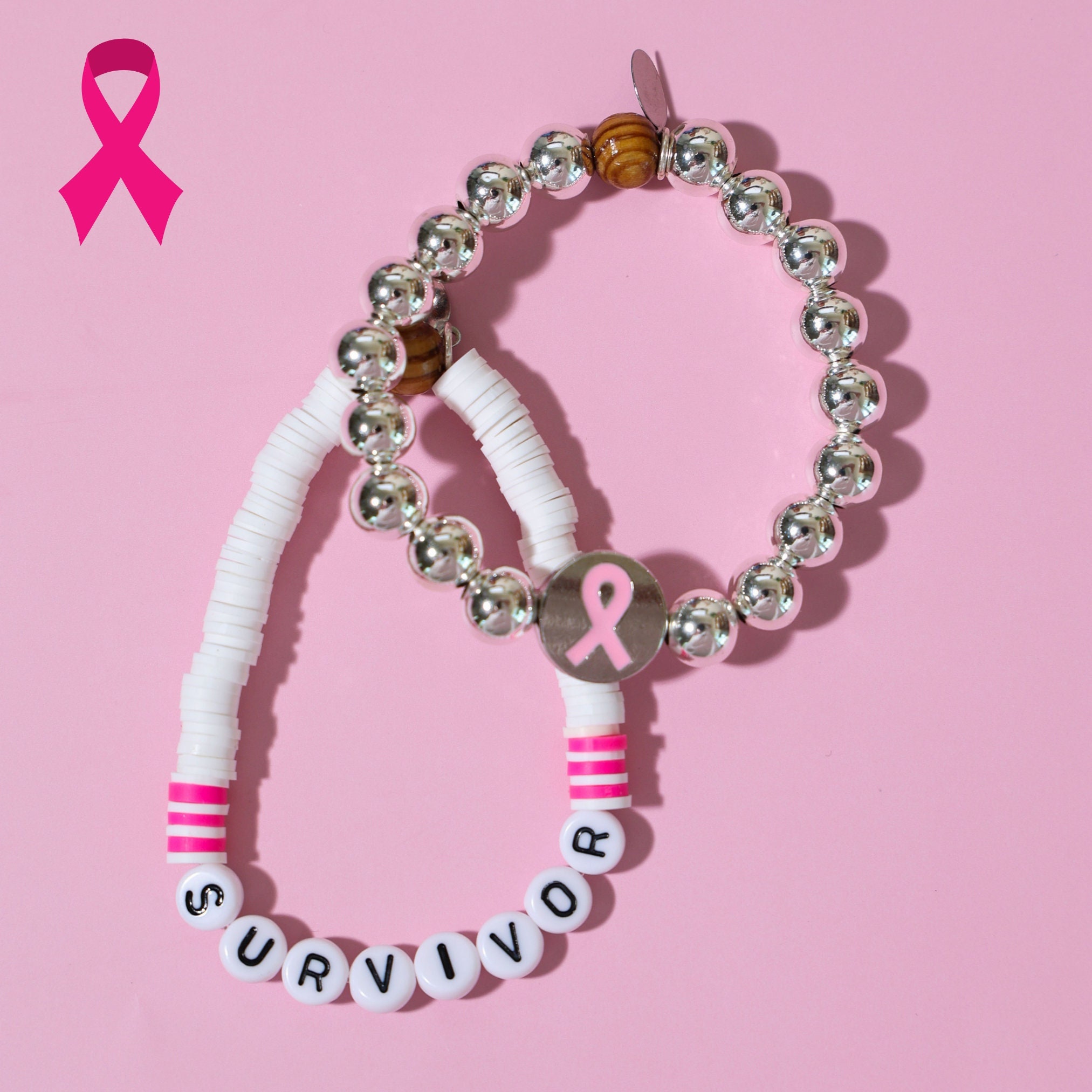 Breast Cancer Bracelets Pink Ribbon Survivor Bracelet Set Survivor Word