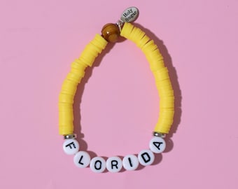 Florida Word Bracelet | Bracelet for Florida | Heishi Bracelet | Yellow Disc Bracelet | Unique Gift