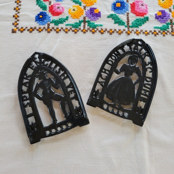 Vintage Cast Iron Trivets, Matching Trivet Set