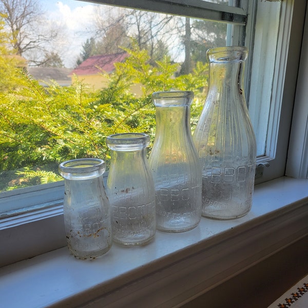 Vintage Glass Milk Bottles, Abbotts Dairy Bottles