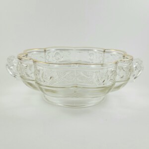 Vintage Pressed Glass Rose Dish with Gold Trim