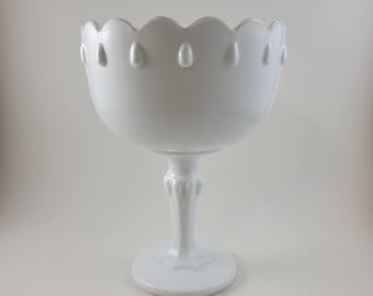Vintage Teardrop Pedestal Milk Glass Compote Dish