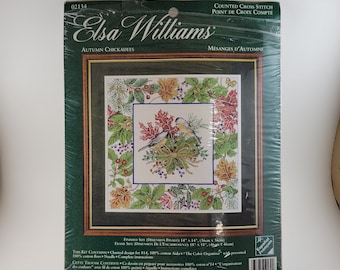 Autumn Leaves Cross stitch Kit, "Autumn Chichadees" Elsa Williams Counted Cross Stitch