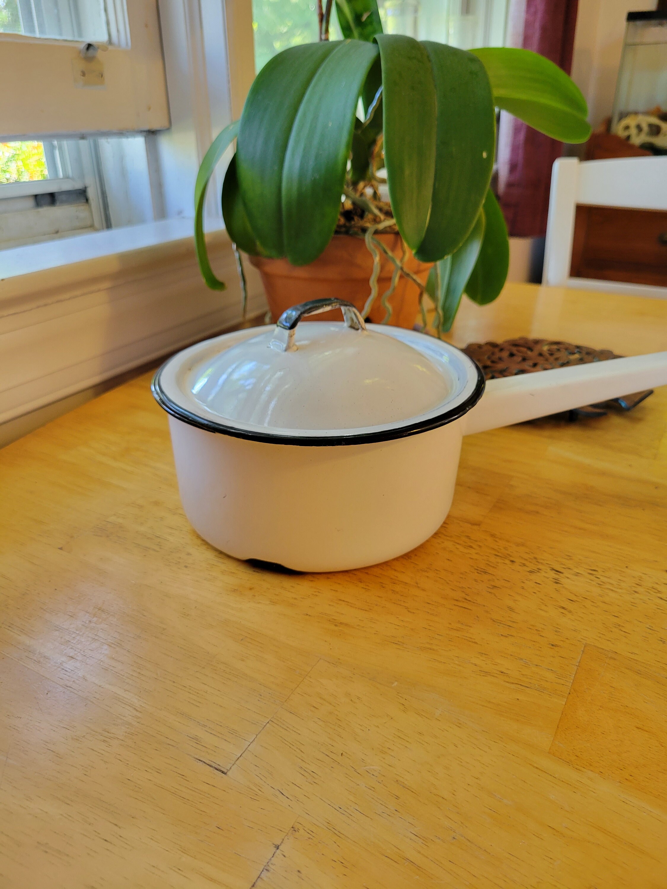 Vintage Enamelware Sauce Pan With Lid Etsy