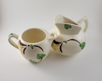 Vintage Ceramic Pitcher and Creamer Set with Yellow Flowers