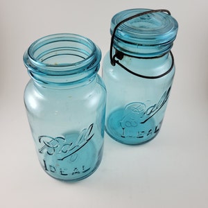 Vintage Bail Top Quart Ideal Blue Ball Mason Jars