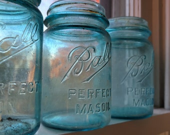 Vintage Blue Ball Pint & Quart Glass Canning Jars