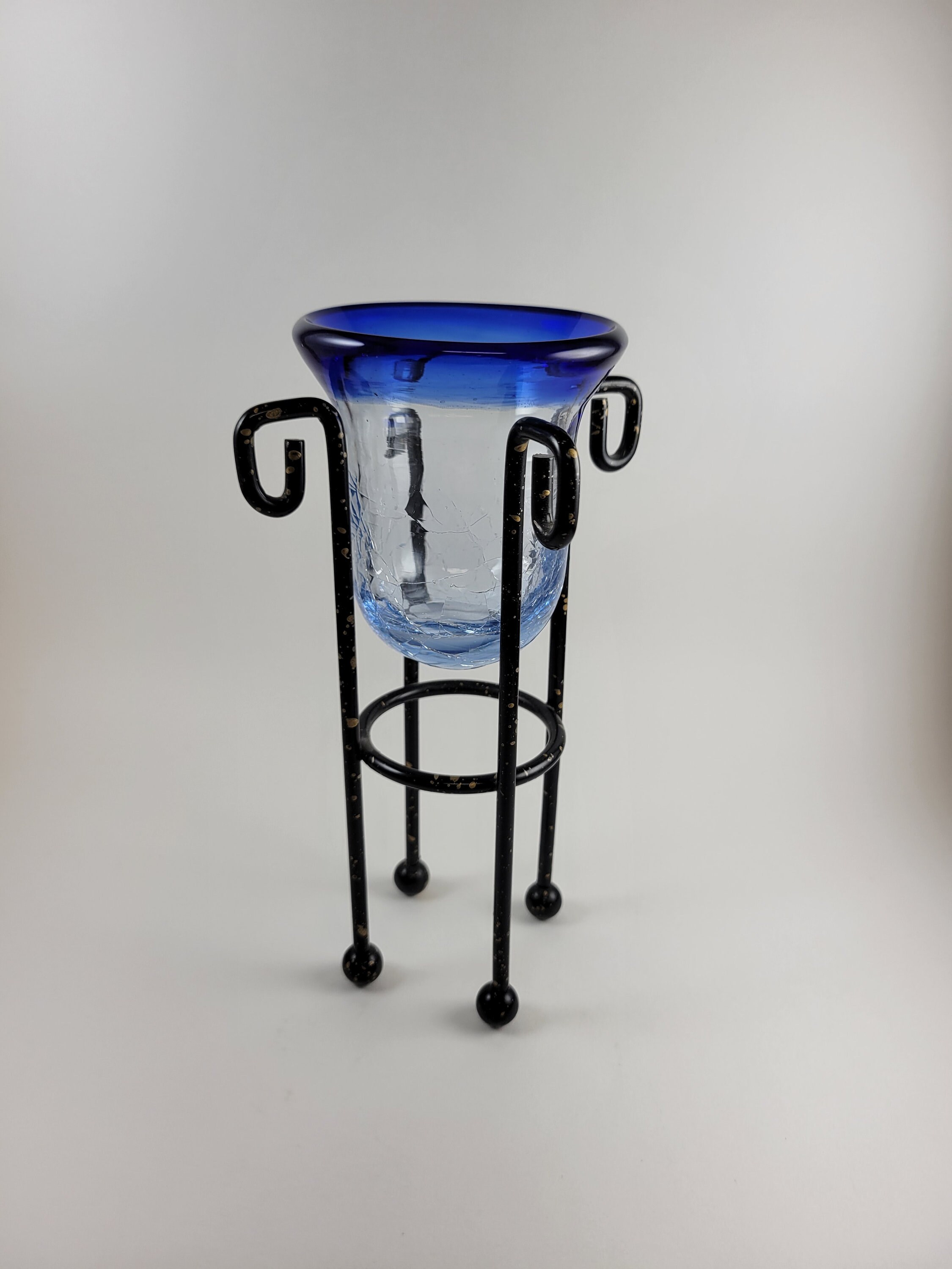 Crackled Glass Candle Holder Blue and Clear Crackled Glass Etsy