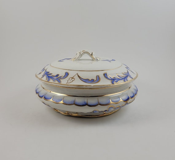 Antique Dresden Porcelain Jewelry Box, Hand Painted Lidded Box