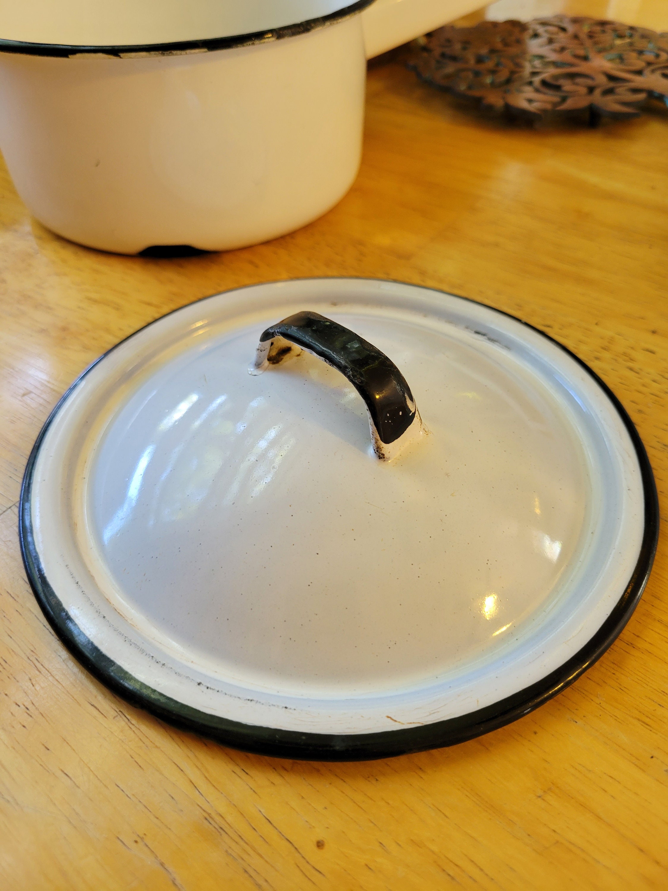 Vintage Enamelware Sauce Pan With Lid Etsy