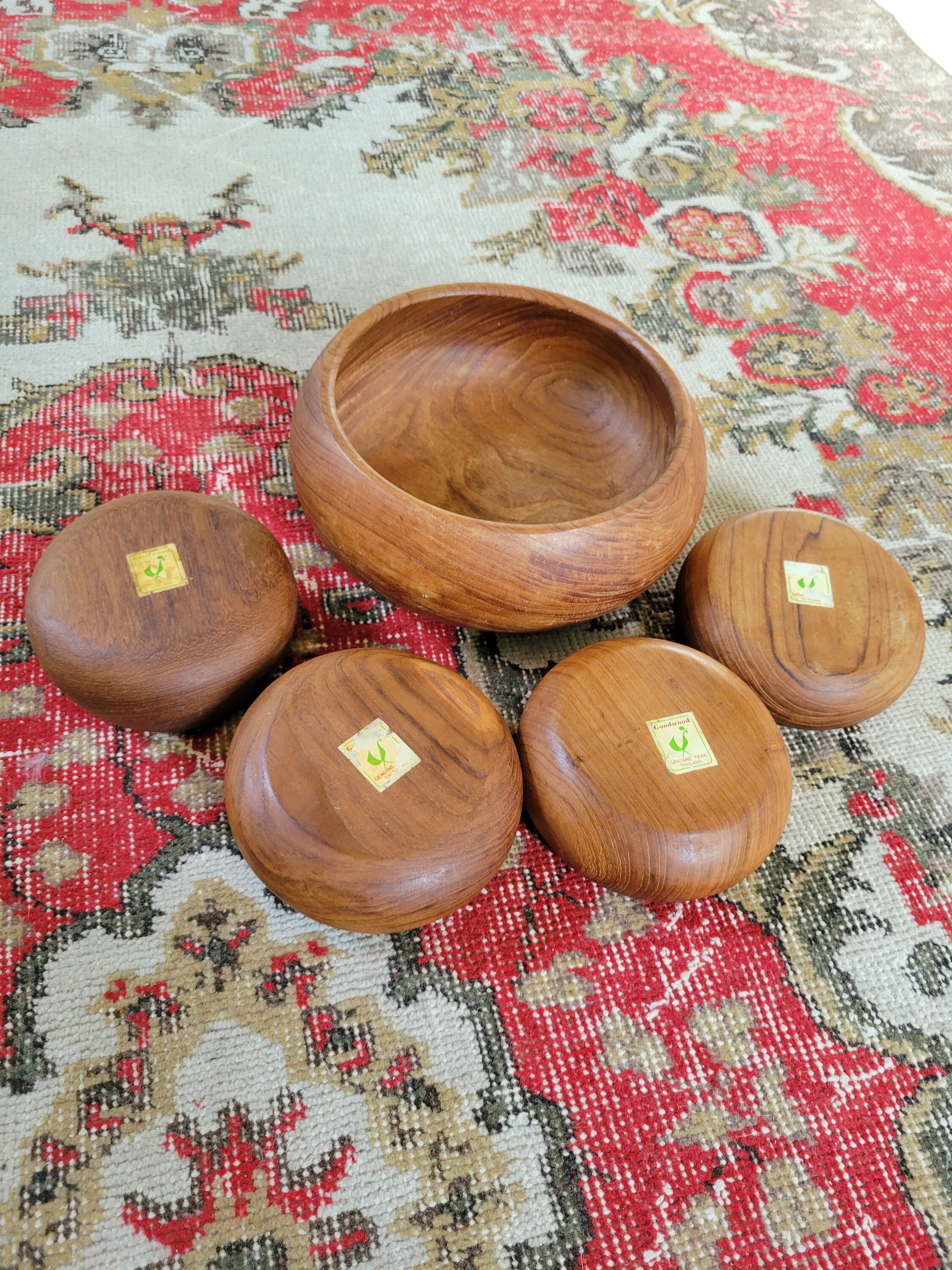 Goodwood Thailand Vintage Teak Salad Bowl Set Etsy