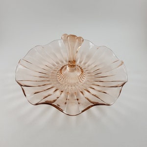 Vintage Pink Depression Glass Ruffled Dish