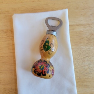 Vintage Bottle Opener, Floral Painted Wood Handle