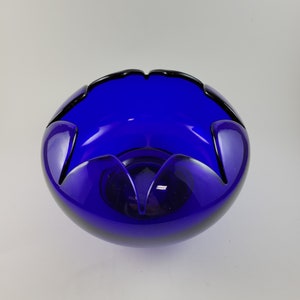 Cobalt Blue Bowl, Art Deco Vintage Glass Serving Bowl, Centerpiece