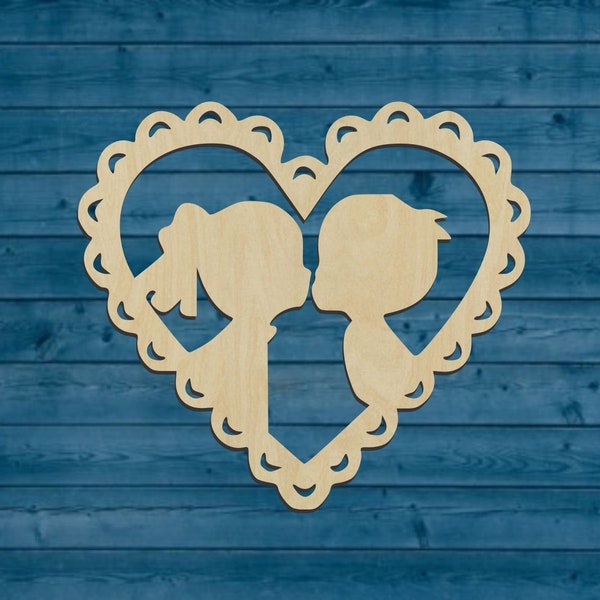 Wedding | heart | Love | Couple | Kissing Couple | Valentine Shape | Multiple Sizes | Laser Cut | Unfinished | Wood Cutouts Shapes
