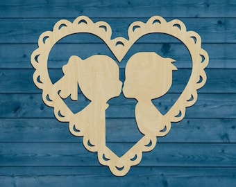 Kissing Couple Wood Cutout | Heart Shape, Valentine Decor