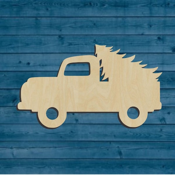 Christmas Tree Truck Shape | Multiple Sizes | Laser Cut | Unfinished | Wood Cutouts Shapes