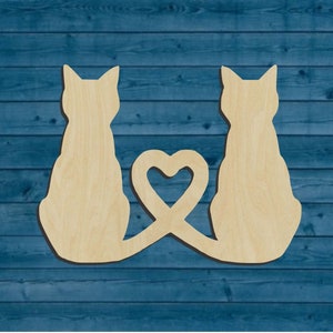 Laser Cut Baltic Birch Cat & Heart Wood Cutout