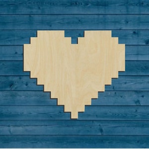 Wedding | Pixel heart | Love |  Gaming | Heart | Valentine Shape | Multiple Sizes | Laser Cut | Unfinished | Wood Cutouts Shapes