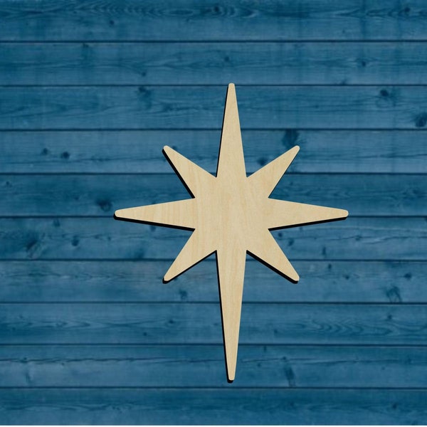 Nativity Bethlehem 8 point Star Christmas Shape | Multiple Sizes | Laser Cut | Unfinished | Wood Cutouts Shapes