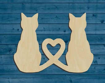 Laser Cut Baltic Birch Cat & Heart Wood Cutout
