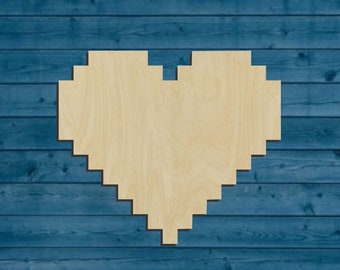 Laser Cut Pixel Heart | Baltic Birch Wood Cutout