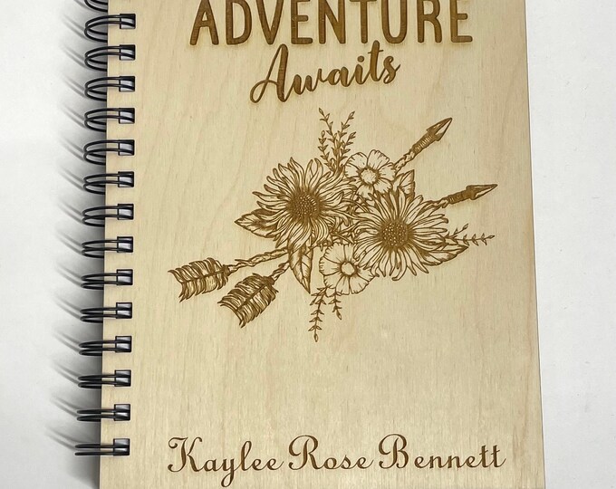 Personalized Adventure Journal Diary | Etched | Wood | Vacation | Trip | Notebook | recordings | gift |