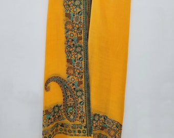 Chal de pashmina amarillo de Cachemira: chal de lana hecho a mano con bordado de aguja