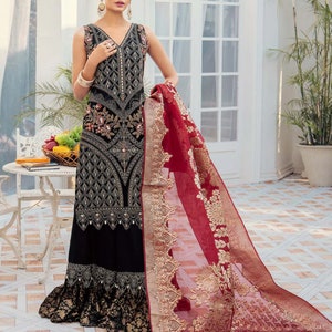 Handmade Embroidered Black Net Women Dress Pakistani Indian Dress Designer Heavily Hand Embellished Embroidered Women Dress Wedding Dress