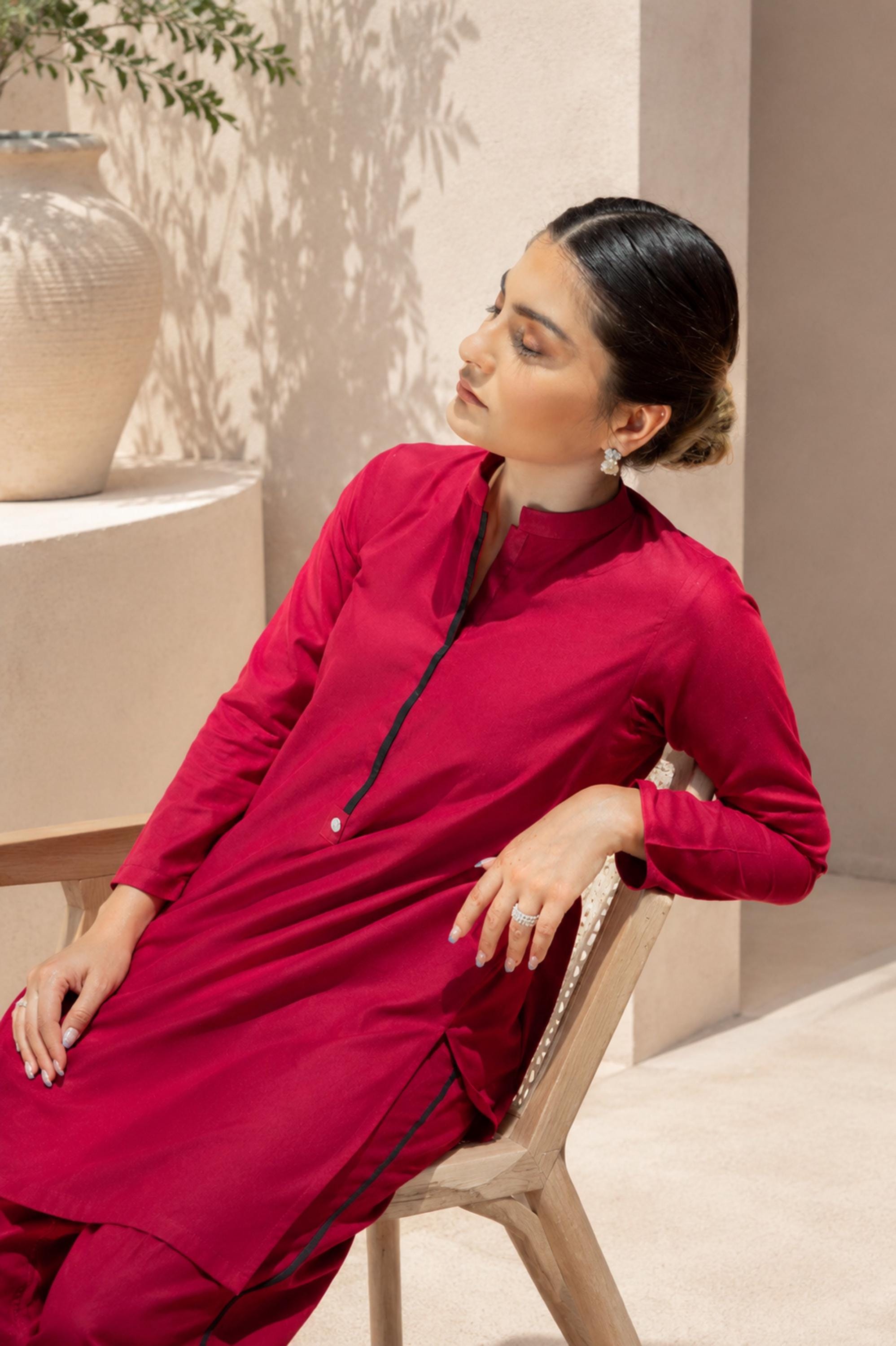 casual red dress pakistani 2023 New Dress Design, Simple and Casual Dress for Summer, Plain Dress