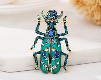 Stag Beetle Brooch Crystal Insect Pin Elegant Bug Brooch Pin Nature Inspired Jewelry Decorative Lapel Pin Gift for Women