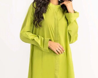 Shalwar Kameez verde neón: vestido pakistaní hecho a mano con encaje