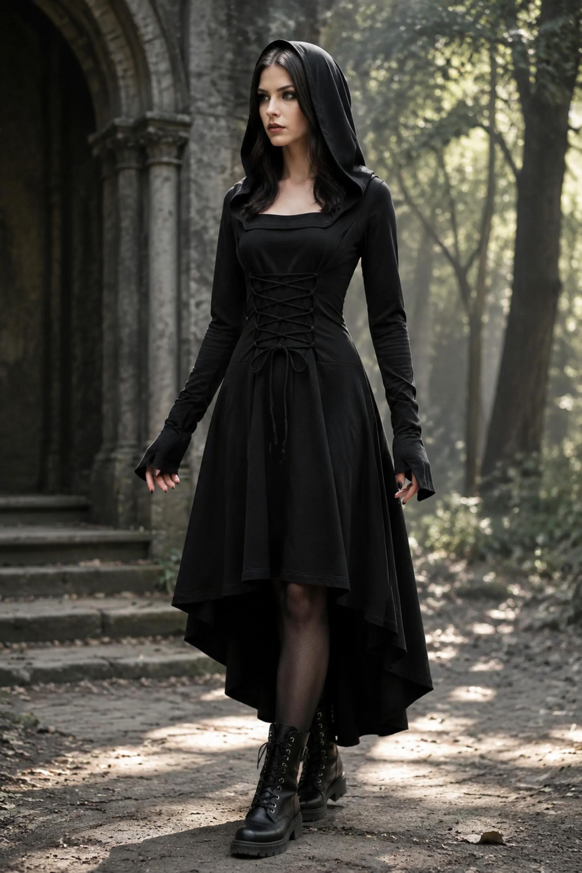 black hooded gothic dress Medieval __FW26 This dress can also HLSOHJP White Backless Bow Size:48 Long