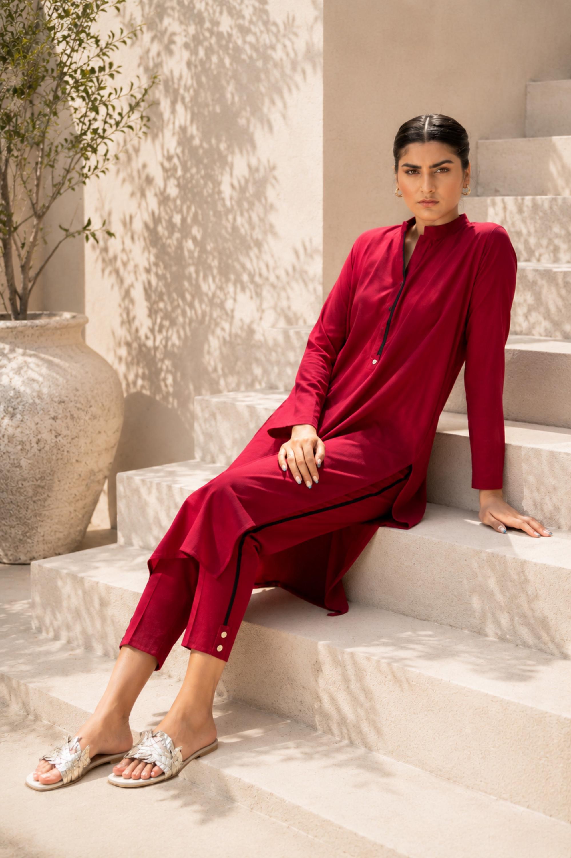 Red Salwar Kameez Handmade Cotton Red Kameez, Traditional