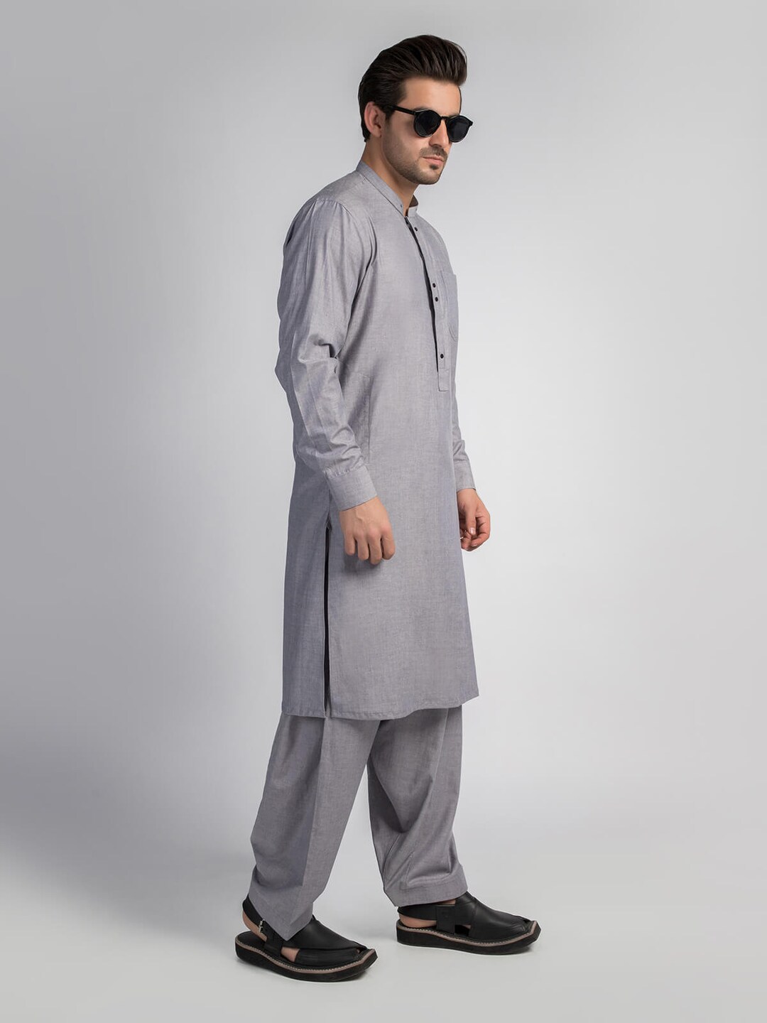 Mens Light Gray Plain Shalwar Kameez Mens Eid Shalwar Kameez Handmade — free download