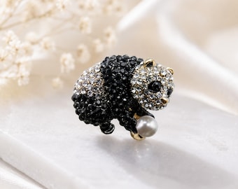 Panda Bear Pin Rhinestone Animal Jewelry Cute Lapel Pin Fashion Accessory Panda Tiny Brooch Gift for Her