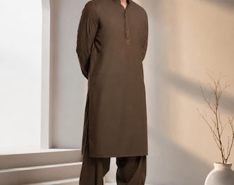 Pure Brown Kurta Shalwar for Men Kurta Pajama Handmade Pakistani Indian Dress Traditional Wedding Stylish Kurta Suit Ethnic Cultural Wear