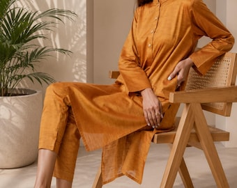 Mustard Yellow Salwar Kameez Handmade Pure Cotton Kurta Traditional Pakistani Dress Indian Ethnic Outfit for Women