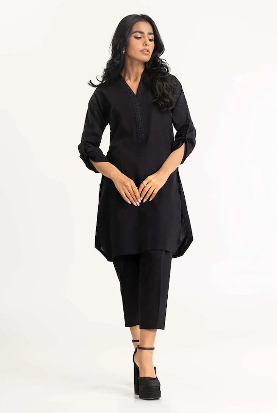 Black Shalwar Kameez: Handmade Pakistani Kurti With Lace - Etsy